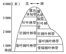 我国东部季风区某山地垂直自然带谱如图所示,读图完成