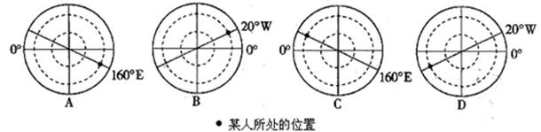 某人面北而立,左为东半球,右为西半球,前为热带地区,后为温带地区,则