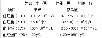 正常成年人每升血液中白细胞的数量和血红蛋白