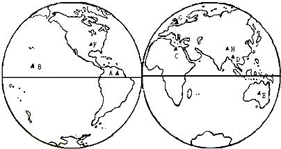 读南北半球海陆分布图,完成下列要求