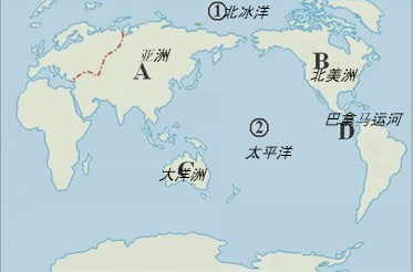 在下面的世界地图上,填出字母所代表的洲,洋的名称.
