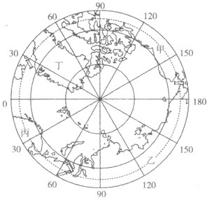 读北极地区示意图.回答10～13题.