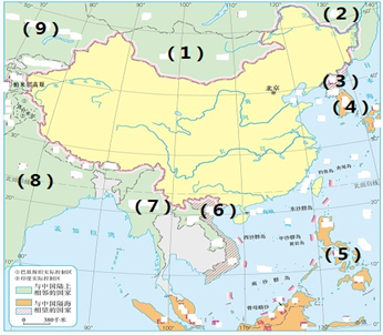 中国的陆上邻国和隔海相望的国家知识点 "如图是中国空白政区图,读图