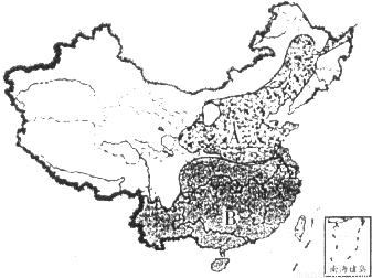 68.读中国耕地资源分布图,图中b所在区域为水田,a所在区域为旱地.