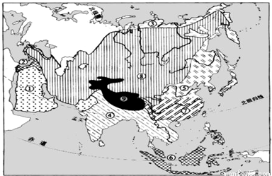 读亚洲气候类型分布图完成下列问题:(1)由图