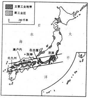 (1)日本的工业区主要分布