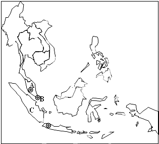 读东南亚地图,完成下列各题 (1)填写下列地理事物: a(填国家); b(填