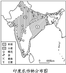 读"印度农作物分布图,完成完成17～18题.