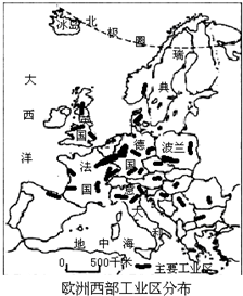 读欧洲西部工业区分布图及材料,回答线路问题
