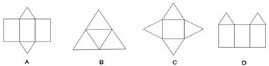 下面四个图形中,是三棱柱的平面展开图的是