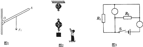 "习题详情 (1)在图1中画出使杠杆oa平衡时的最小动力f 1和阻力f 2的