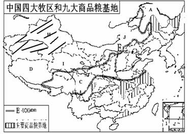 (4)图中四大牧区分别为d  h  i  j   (5)从图中可以看出我国畜牧业的