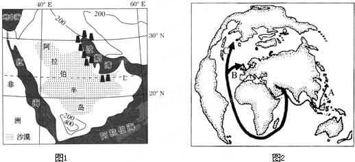 (1)由图1可知,西亚地区的石油主要分布在____及其沿岸地区.