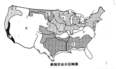 讀圖回答問題.(15分) 材料一,美國農業帶分佈圖